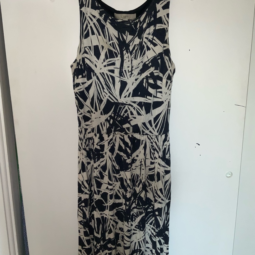 Blue and white sundress.